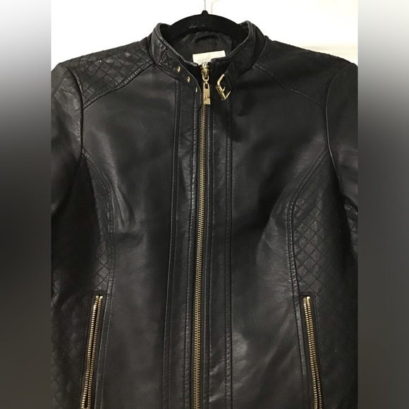 Black with Golden Detailed Leather Jacket - Picture 2 of 4